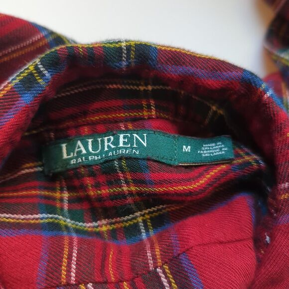 Lauren Ralph Lauren Button Up Shirt Womens Medium Red Plaid Roll Tab Sleeve - Picture 5 of 7